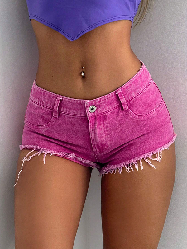 Slut Life - Raw Hem Shorts Pink Denim