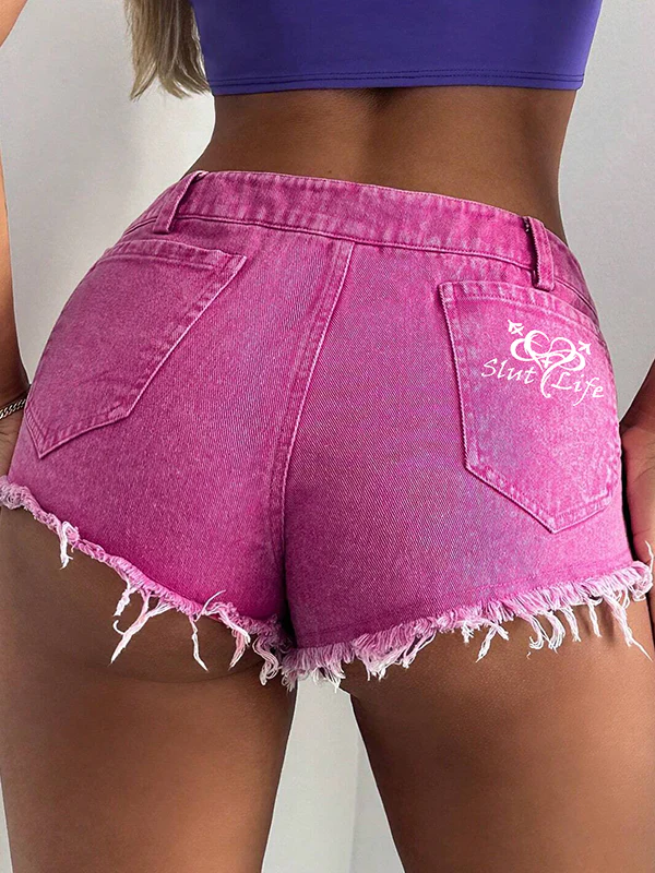 Slut Life - Raw Hem Shorts Pink Denim