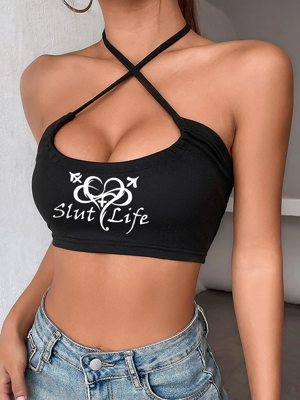 Criss Cross Tie Crop Halter Top (4 Different Graphic Choices)
