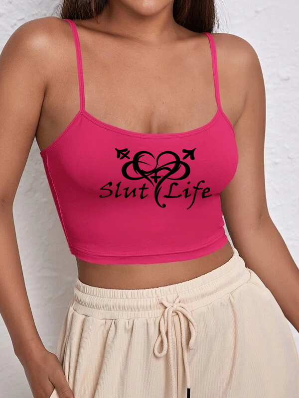 Slut Life - Crop Cami Top Hot Pink