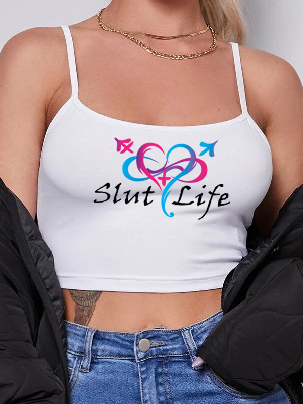 Slut Life - Crop Cami Top White